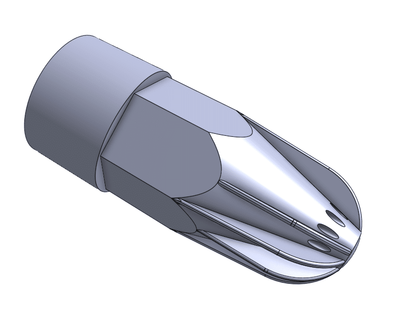 A 3d model of a drill bit designed for injection molding.
